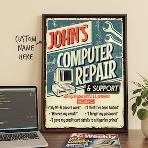 Personalized Retro Tech Support Poster: IT Humor Wall Art