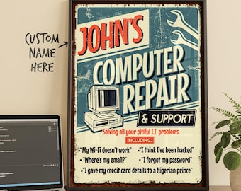 Affiche personnalisée rétro d'assistance technique : Décoration murale humoristique sur le thème de l'informatique