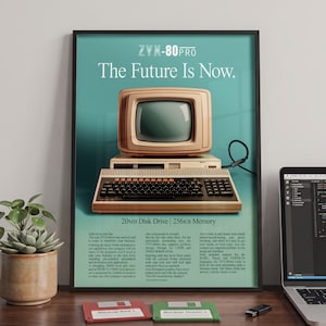 Vintage-Computer-Werbeplakat – Retro-Computerdruck aus den 1980er und 1990er Jahren