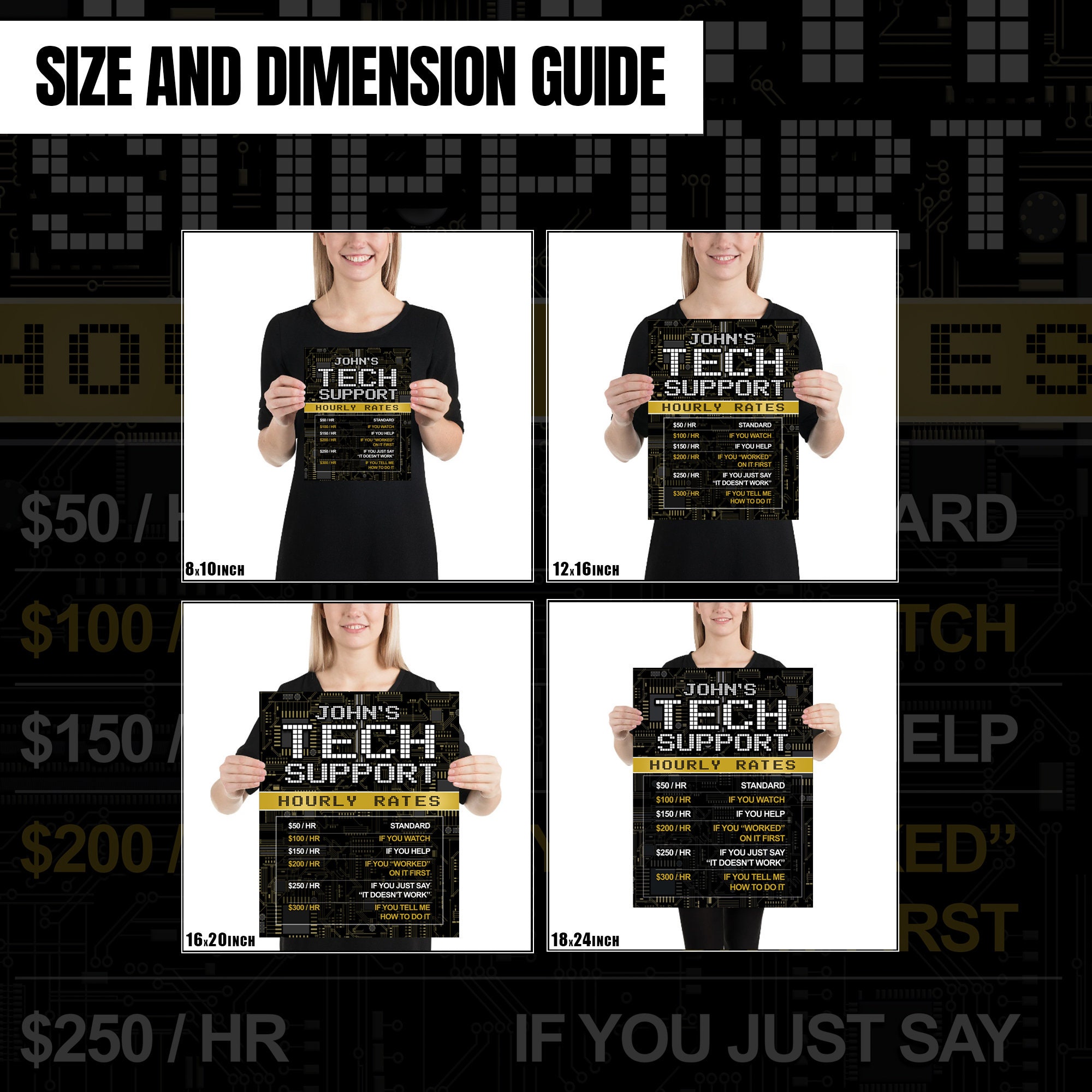 Give Ht Support Rates Tech Support Rates Poster for IT Tech Department or Office - Custom - Etsy