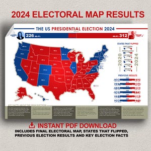 Resultados del mapa electoral de Trump 2024 - Póster de resultados de las elecciones de EE. UU. 2024 - Descarga digital