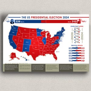 Resultados do mapa eleitoral de Trump 2024 - pôster dos resultados das eleições dos EUA em 2024