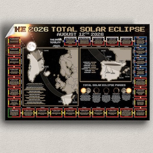 Plakat „Całkowite zaćmienie Słońca 2026” – prezent na ścianę – Grenlandia, Islandia i Hiszpania