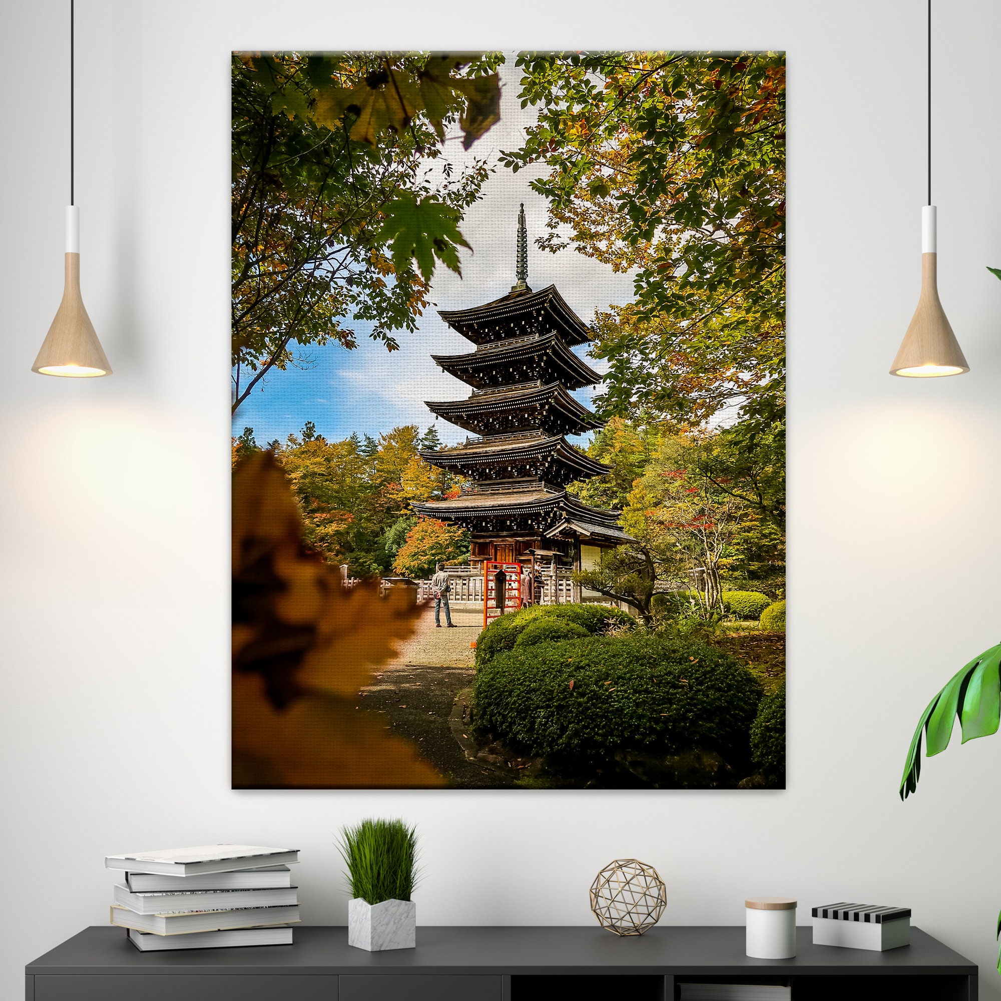 Japanese Pagoda Landscape Wall Art Canvas Print Landscape Etsy