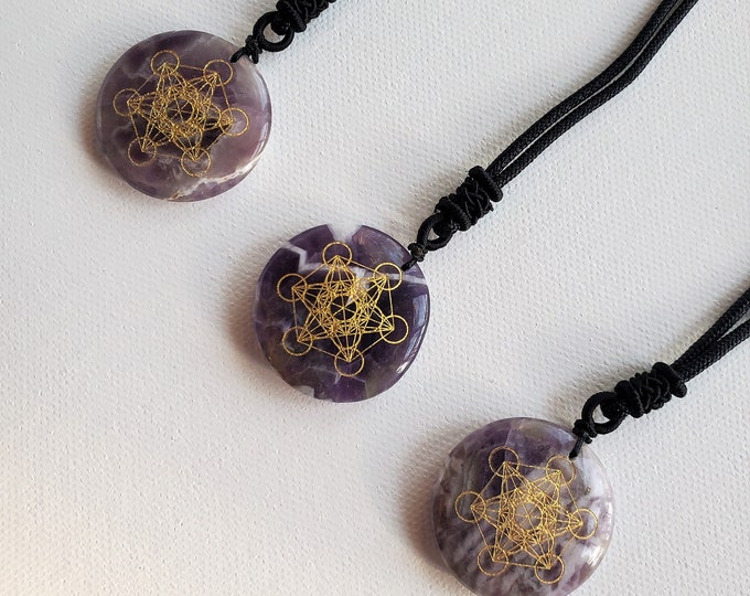 Amethyst Crystal pendant | flower of life | metatrons cube | crystals | amethyst necklace | amethyst crystal | gift | healing crystals |