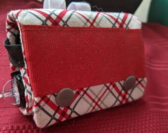 Handmade Plaid Insulin Pump Case with Red Glitter Ribbon