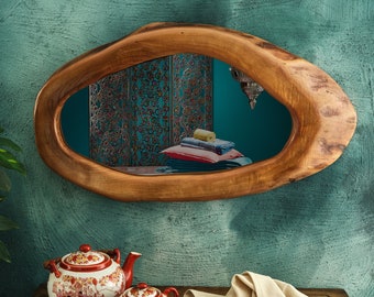 Handmade Walnut Wood Live Edge Mirror: Bronze/Smoked/Normal