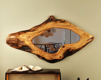 WALNUT WOOD MIRROR, Bronze Color Mirror, Smoked Color Mirror, Normal Color Mirror, Aesthetic Handmade Natural Wood Live Edge Mirror