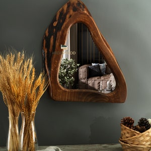 Handmade Burnt Wooden Mirror Frames 1 on 1 Free Natural Wood Color Vintage  Rustic Distressed Design Rural Craft 