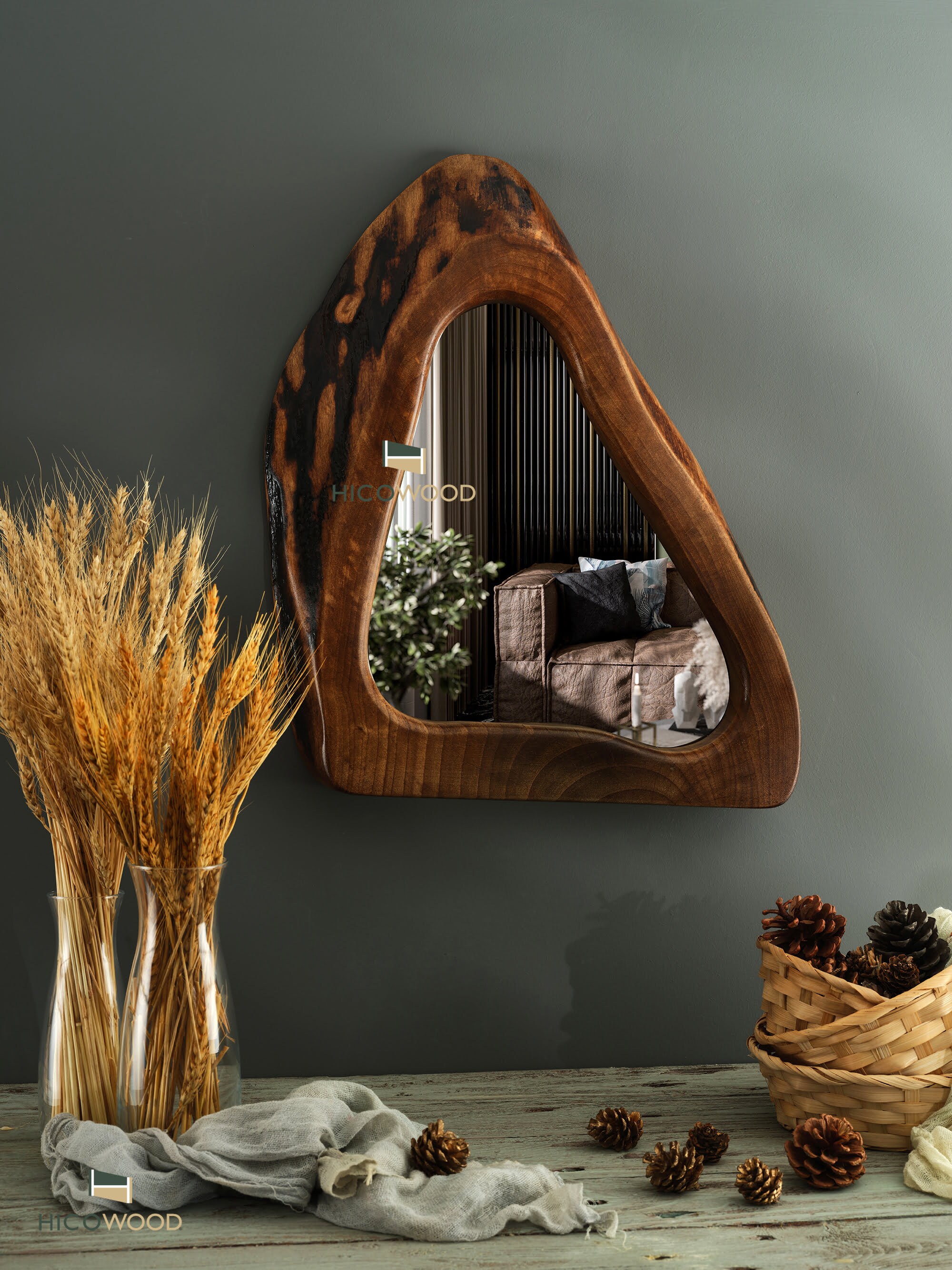 Handmade Walnut Wood Live Edge Mirror: Bronze/Smoked/Normal