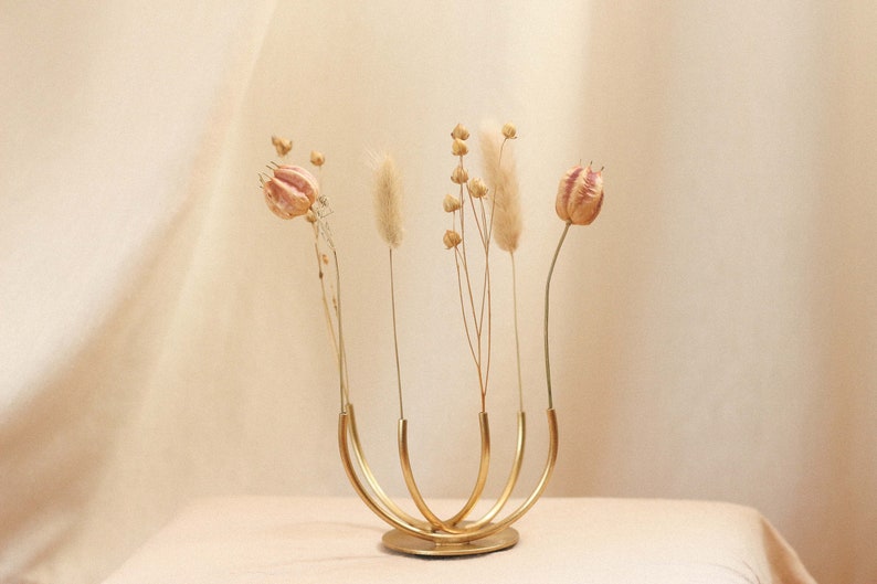 Small delicate gift for Easter 7cm height Dried wild flowers metal vase Luxurious Home deco for Living Room Handmade and unique image 1