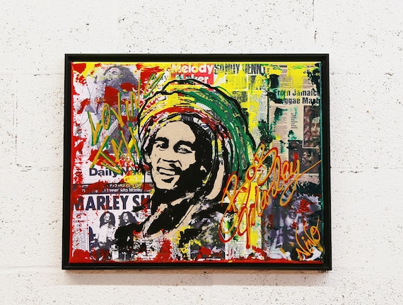 Bob Marley Rasta Painting//bob Marley Original Artwork/acrylic  Painting/stretched Canvas/contemporary Music Art/marley Collage. -   Canada