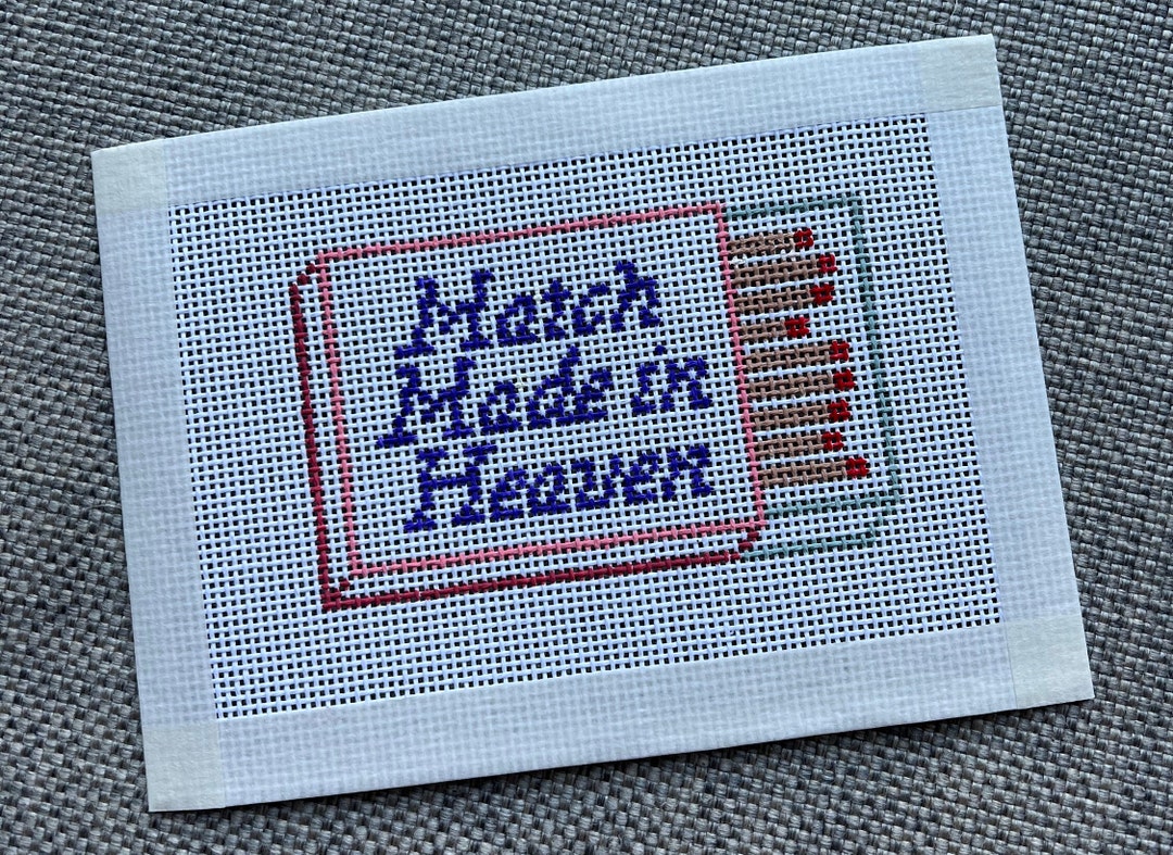 Match Made in Heaven Needlepoint Canvas 13in Mesh Hand Painted 4.5 X 2.