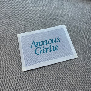 Anxious Girlie - Needlepoint Canvas - 13in Mesh - Hand Painted - 5 X 2.5 Inches