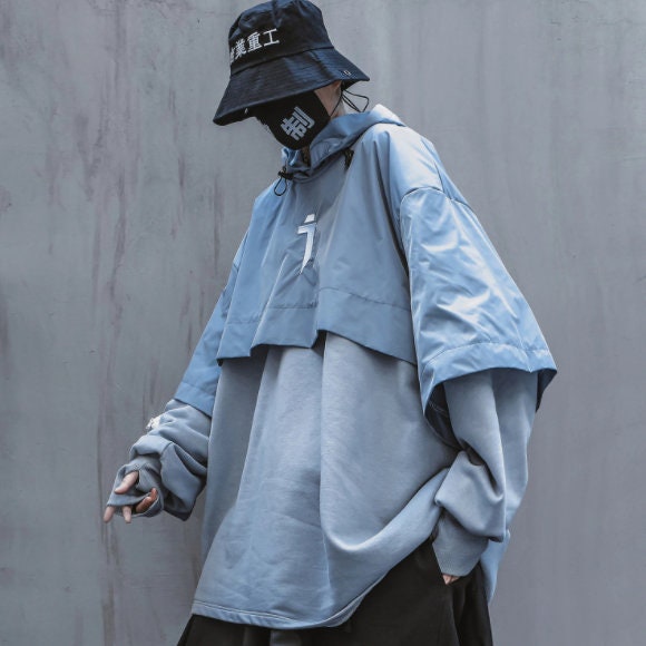 Techwear Patchwork Hoodie Hooded Futuristic Streetwear | Etsy