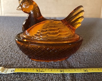 Hen on Nest. Frosted Clear Glass Hen on a Basket Weave Nest. Rare. - Etsy