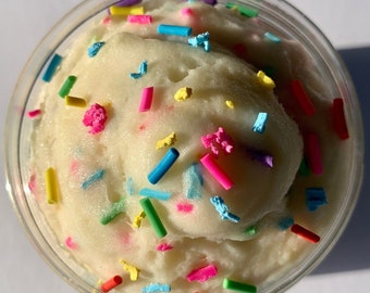 happy birthday batter // cloud creme slime with rainbow sprinkles and funfetti clay crumbles cake scented