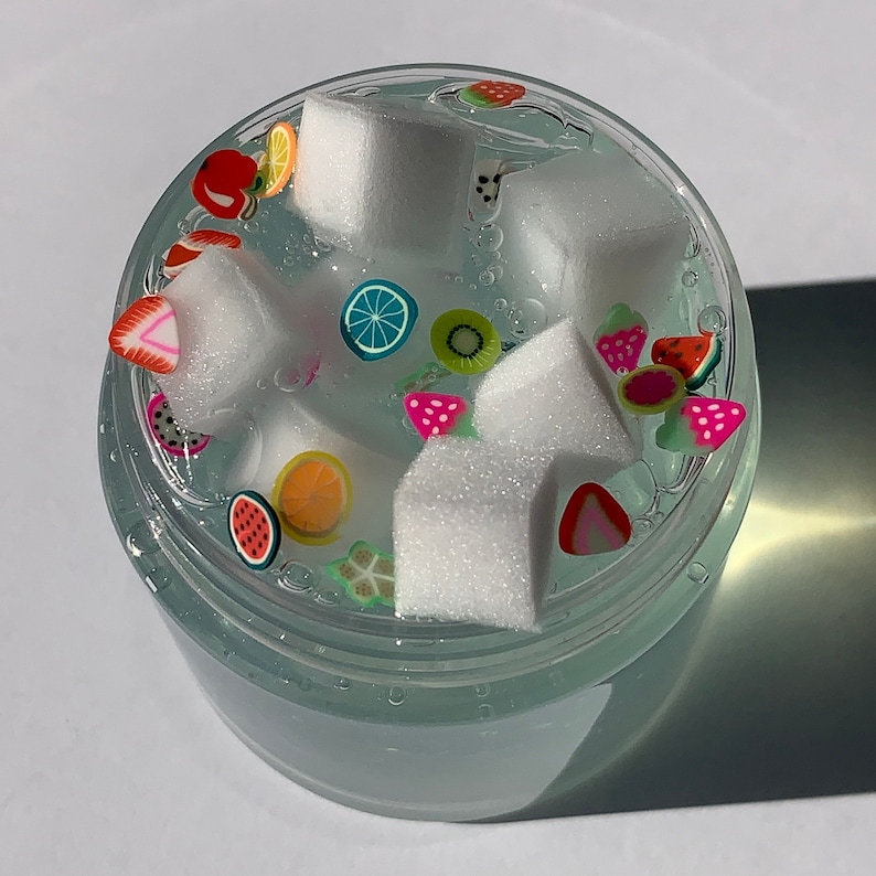 fruity cubes // crystal clear slime with foam jelly cubes and polymer clay fruit sprinkles // unscented slime image 3