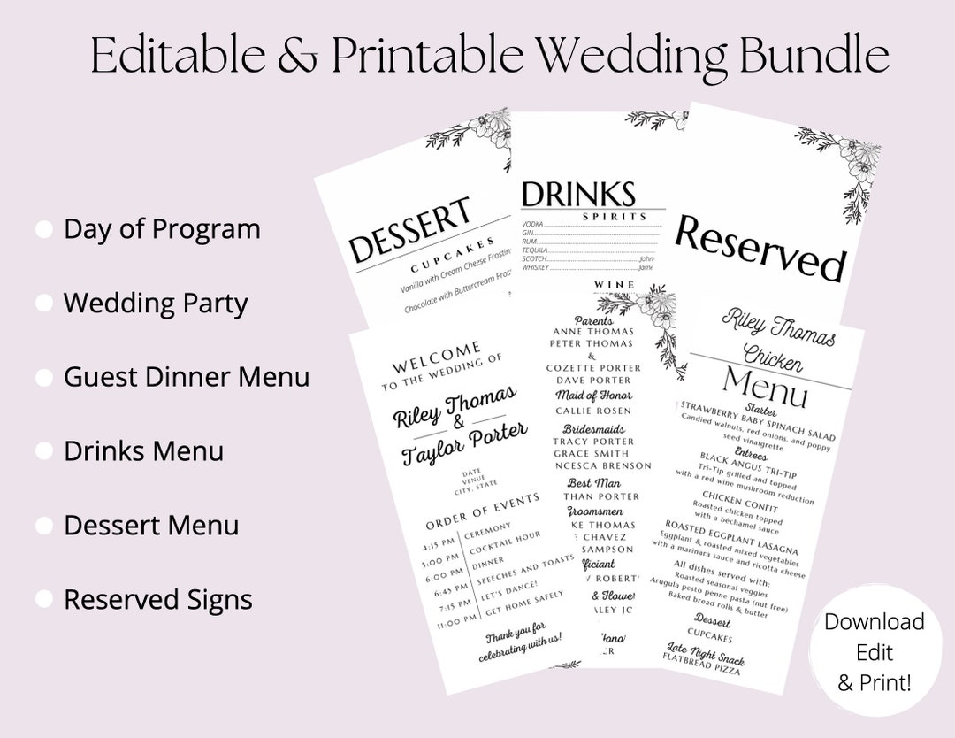 Wedding Form.pdf Editable Wedding PDF Bundle - Etsy