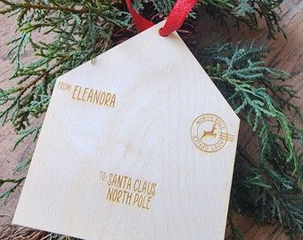 Letter To Santa Christmas Ornament, Child Wish List, Wooden Engraved Personalized Ornament, Christmas Dear Santa, North Pole Letter, Laser