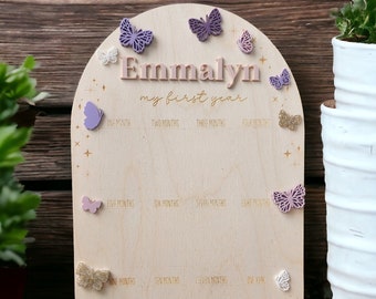 First Year Birthday Photo Board, Baby Girl First Birthday, Butterfly Monthly Milestone Board, First Year Photos, One Year Birthday Board