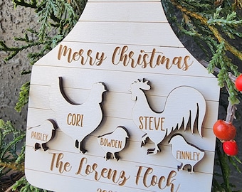 Farm Personalized Family Christmas Ornament, Ornaments, Chicken Flock Ornament, Farmhouse White, Laser Cut, Engraved, Funny Ornament 2024