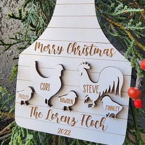 Farm Personalized Family Christmas Ornament, Ornaments, Chicken Flock Ornament, Farmhouse White, Laser Cut, Engraved, Funny Ornament 2023