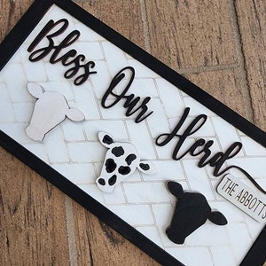 Family Sign, Bless Our Herd Sign, Farmhouse Sign, New Home Gift, Housewarming, Family Tree Sign, Personalized Gifts, Customized, Engraved