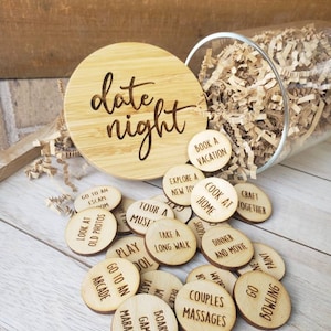 Date Night Token Jar, Personalized, Couple Ideas, Birthday Gift, Anniversary, Date Jar, Engraved Wooden Jar, Couples Games, Up to 40 Ideas