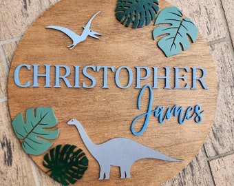 Dinosaur Nursery Name Sign, Dino Room Decor, Baby Boy Name Announcement, Wall Decor, Toddler Bedroom Wall Sign, Wood, Dinosaur Nursery Theme
