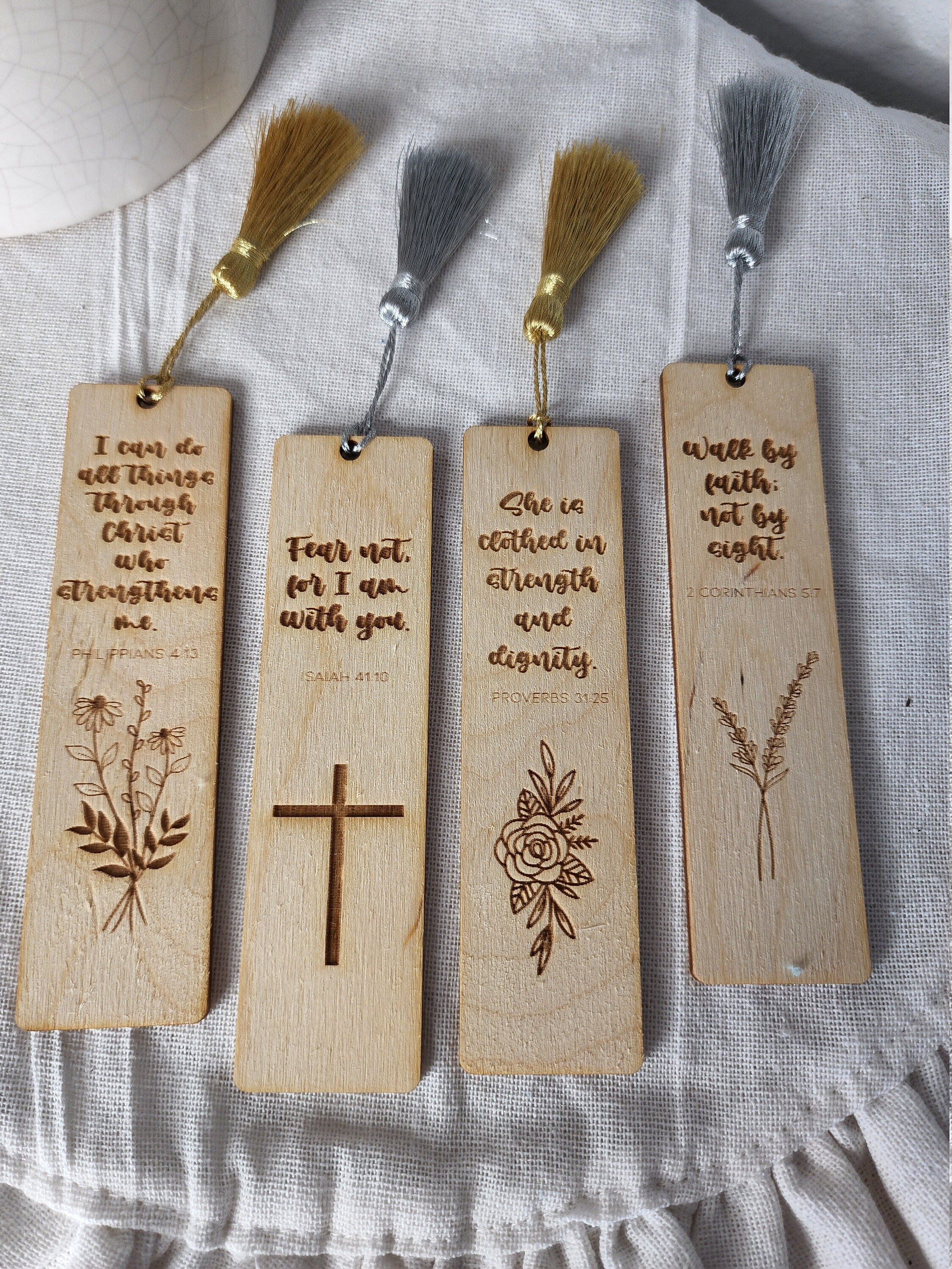 Engraved Wooden Bookmarks, Scriptures, Set of 4, Bookmarks, Engraved ...
