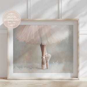 Impressão artística de sapatilhas de ponta de bailarina: pôster de berçário em tons suaves (download digital)