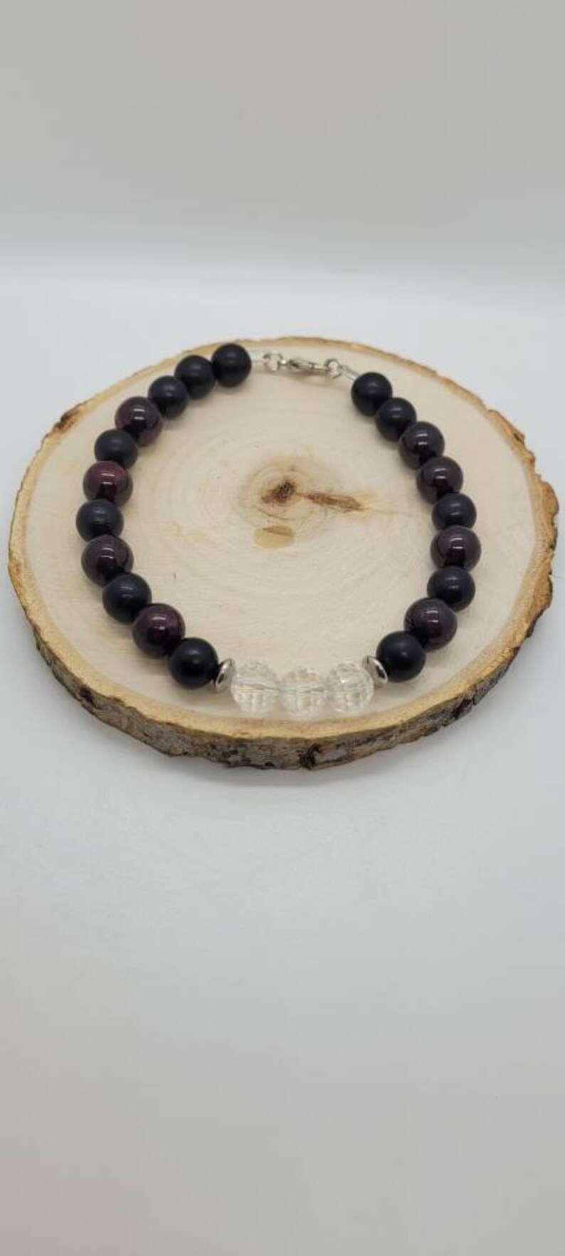 Garnet Clear Quartz and Wood Bracelet