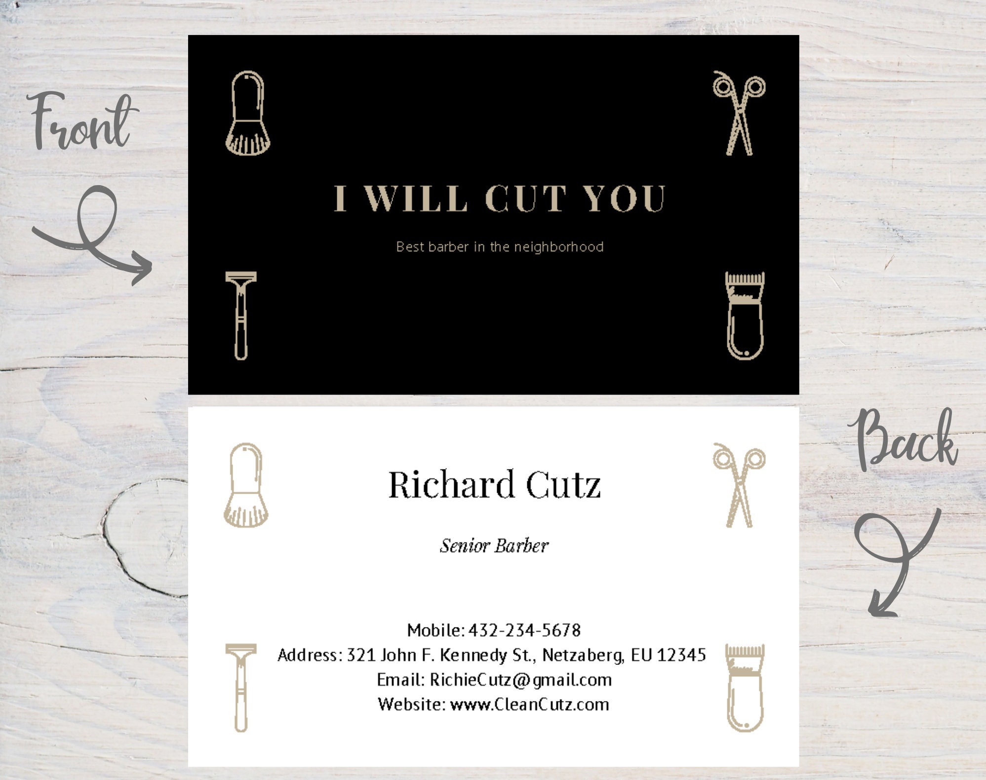 Barber Business Cards Gold and Black Elegant Barber Business Etsy