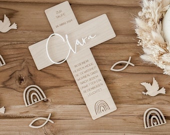 Krzyż chrzcielny z drewna | Krzyż komunijny | pomysł na spersonalizowany prezent na chrzest, komunię, bierzmowanie lub konfirmację | Imię z efektem 3D akrylowe