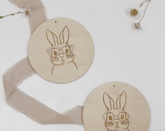 Panneau en bois Lapin avec lunettes I Décoration de Pâques avec fleurs séchées I Couronne de porte de Pâques I échange disque couronne de fleurs séchées