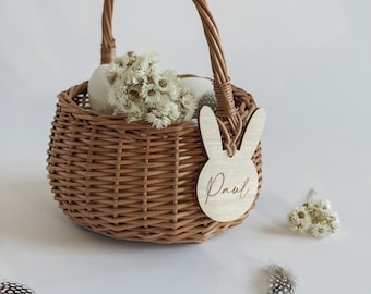 Panier de Pâques personnalisé | Nid de Pâques I Pendentif lapin pour panier de Pâques I Décoration de Pâques I Pendentif en bois gravé