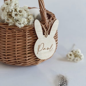 Personalized Easter basket Easter nest I bunny pendant for Easter basket I Easter decoration I engraved wooden pendant image 2