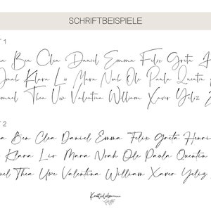 May include: A digital design showcasing two different handwritten font styles. The first font displays names like Anna, Ben, and Daniel. The second font also displays names, including Anna, Ben, and Daniel, in a similar style.