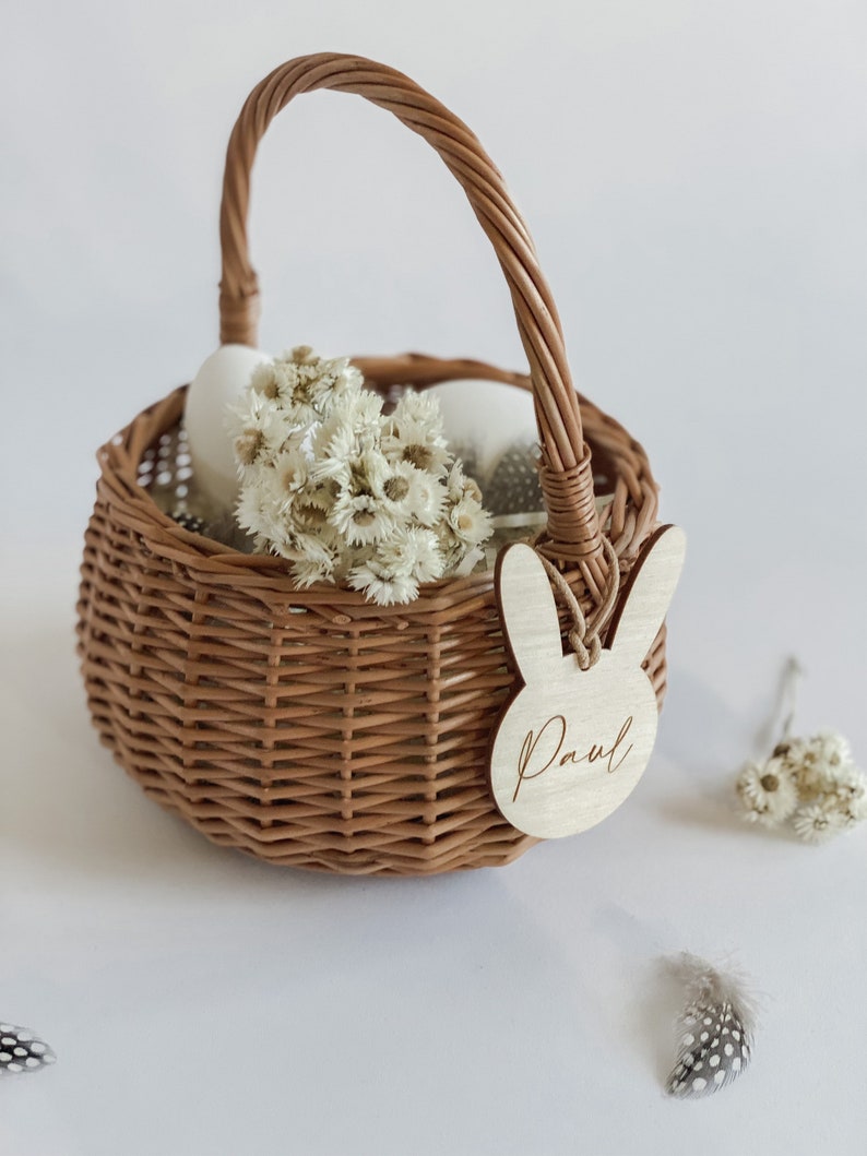 Cesta de Pascua personalizada Nido de Pascua I colgante conejito para cesta de Pascua I Decoración de Pascua I colgante de madera grabado imagen 3