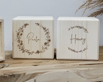 Personalisierte Spardose aus Holz I Spardose mit Namen I Geschenk zur Geburt, Taufe oder Einschulung