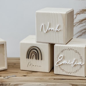 Personalized wooden money box I money box with name I gift for a birth, baptism or school enrolment