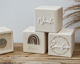 Personalized wooden money box I Money box with name I Gift for birth, baptism or school enrollment