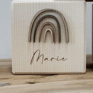 Personalisierte Spardose aus Holz I Spardose mit Namen I Geschenk zur Geburt, Taufe oder Einschulung Regenbogen