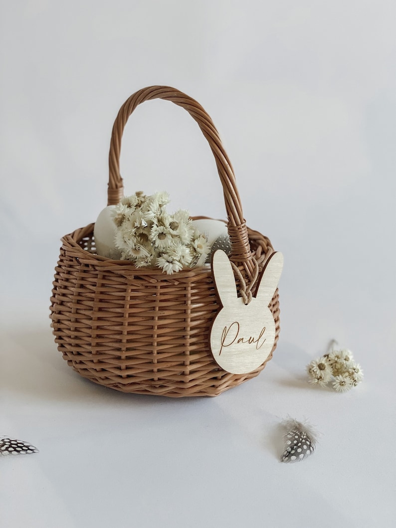 Personalized Easter basket Easter nest I bunny pendant for Easter basket I Easter decoration I engraved wooden pendant kl. Korb + Anhänger