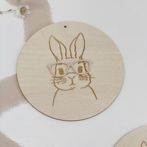 Panneau en bois Lapin avec lunettes I Décoration de Pâques avec fleurs séchées I Couronne de porte de Pâques I échange disque couronne de fleurs séchées image 3