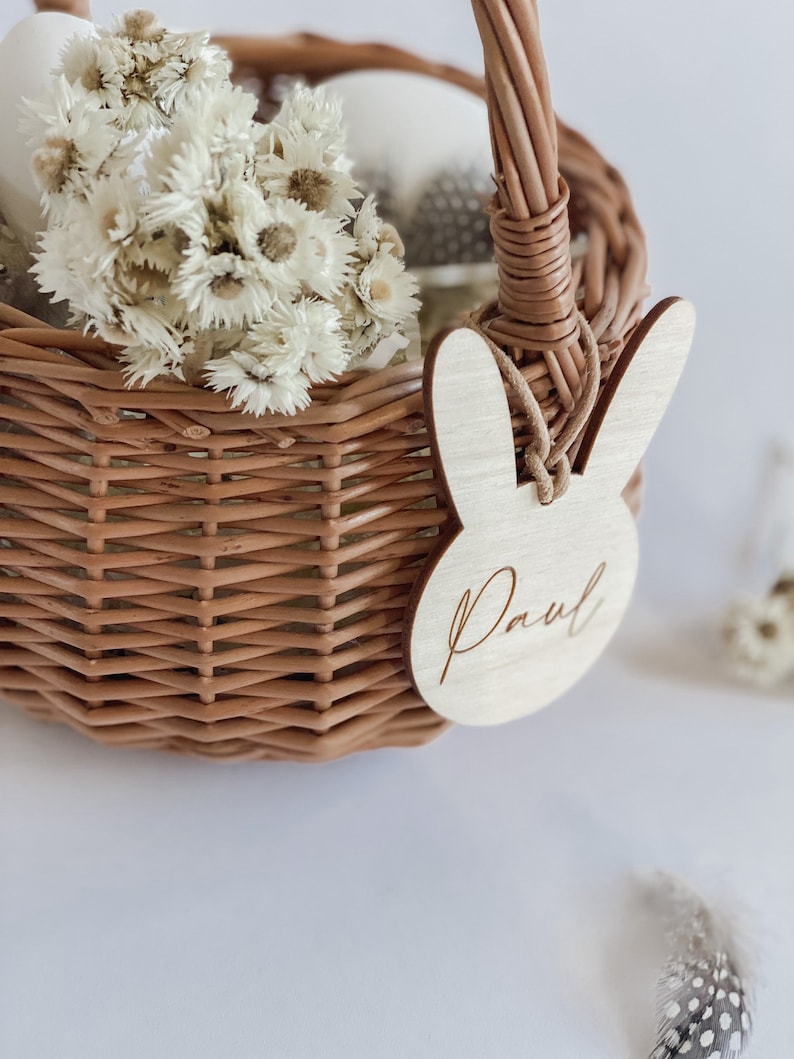 Personalized Easter basket Easter nest I bunny pendant for Easter basket I Easter decoration I engraved wooden pendant image 4