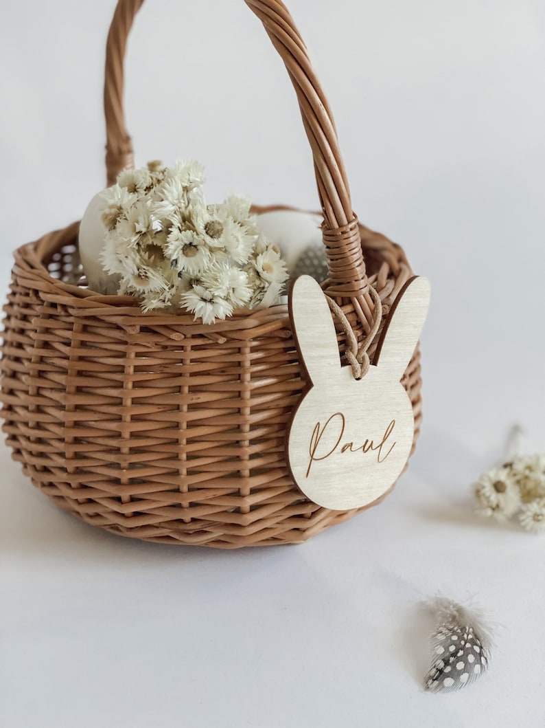Personalized Easter basket Easter nest I bunny pendant for Easter basket I Easter decoration I engraved wooden pendant image 6