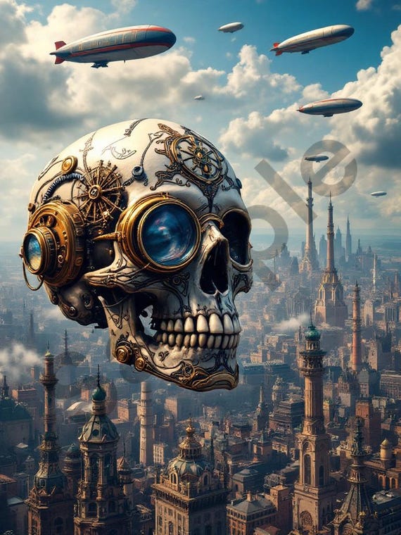 Steampunk Flying Skull Picture/Digital Download