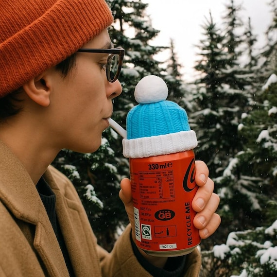 Woolly Hat Drinks Can Topper: Novelty Cozy Lid with Straw Hole